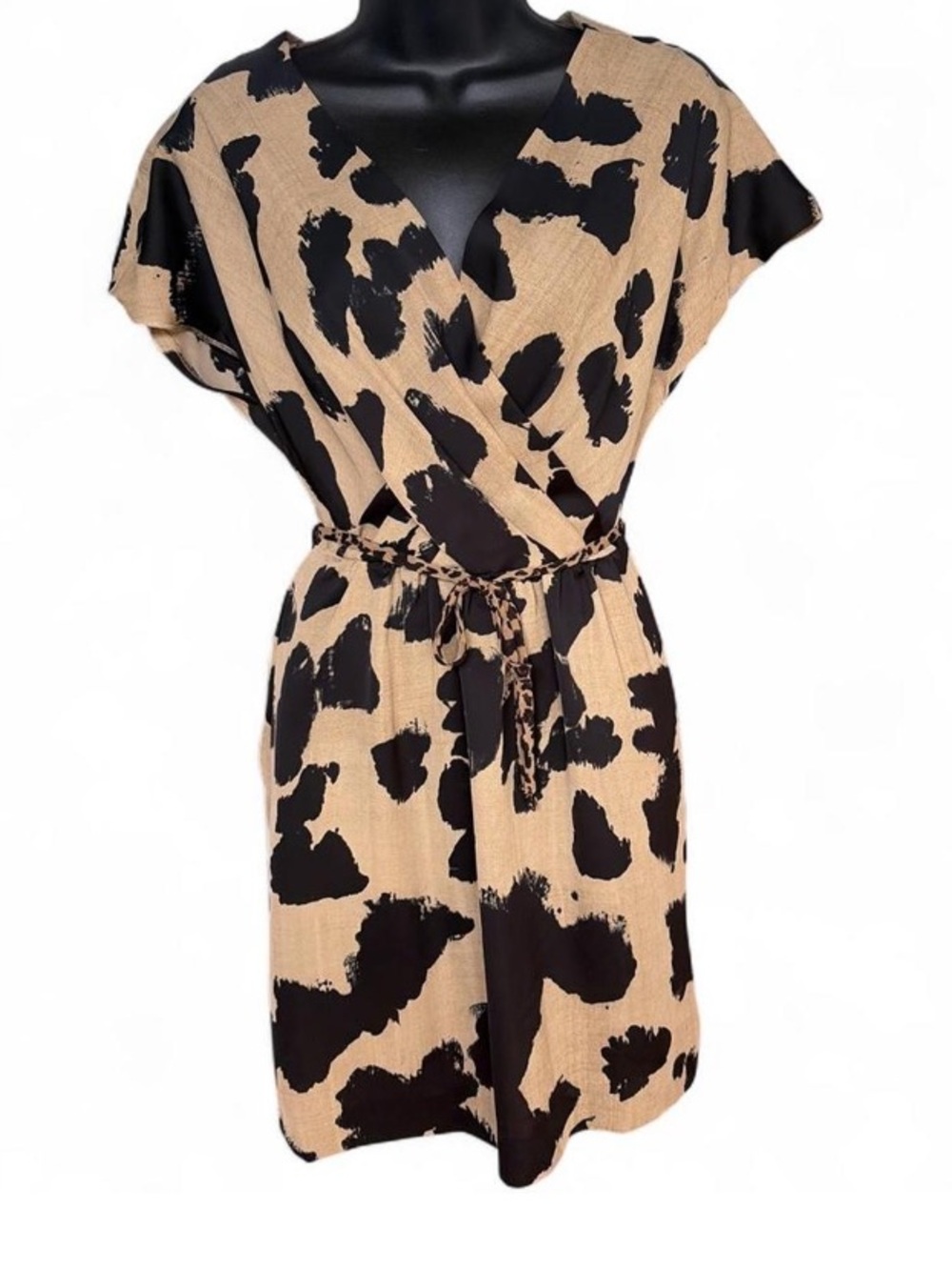 Rachel Roy Beige and Black Cowprint Wrap Dress - Women